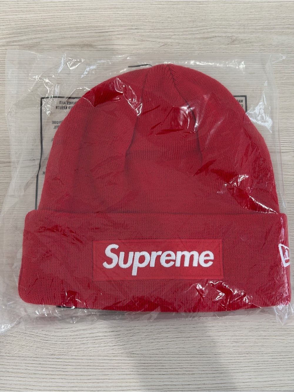 Supreme Red and White Logo Beanie